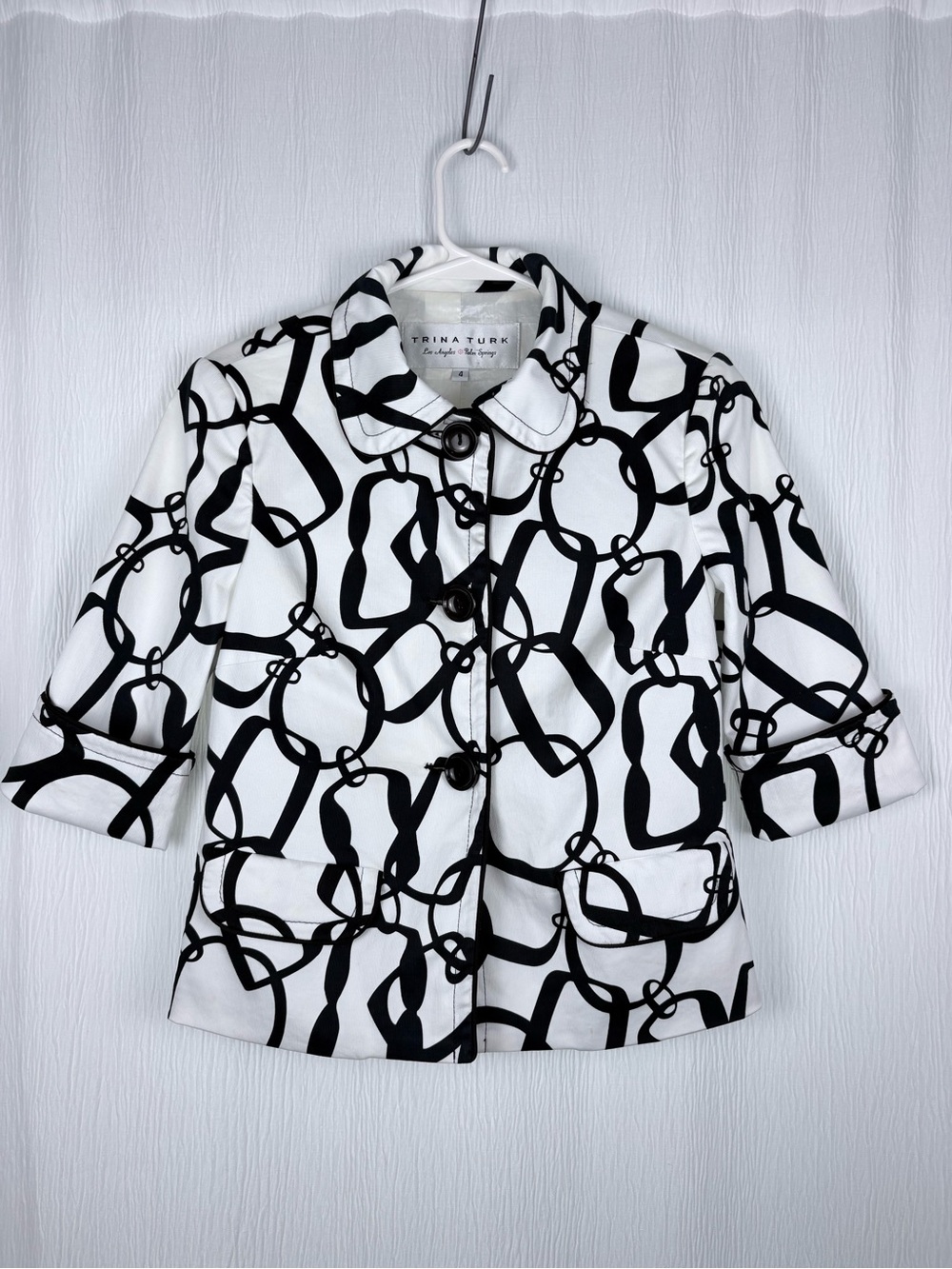 Trina Turk Black and White Cropped Jacket, Size 4